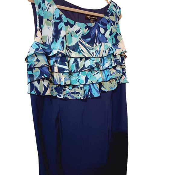 CONNECTED WOMAN Dress Plus 20W 2X Ruffle Floral Watercolor Dressy Career Blue - Picture 6 of 8